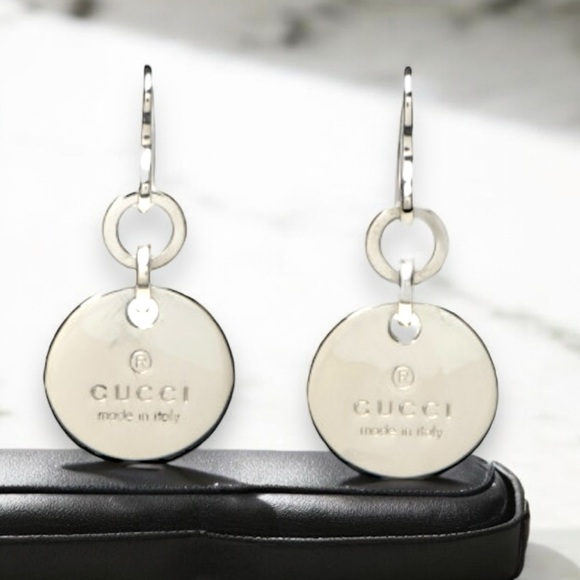 Authentic Gucci Sterling Silver 925 Round Logo Dangle Earrings! - Picture 8 of 16